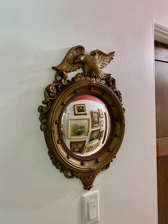 vintage Syroco Federalist convex bullseye wall mirror  gold eagle hanging | Etsy (US)