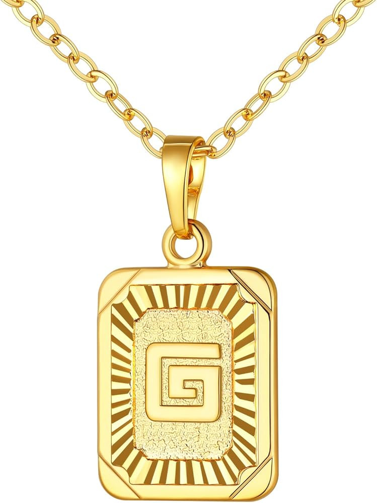 U7 Monogram Necklace A-Z 26 Letters Pendants 18K Gold/Platinum Plated Square Capital Initial Neck... | Amazon (US)