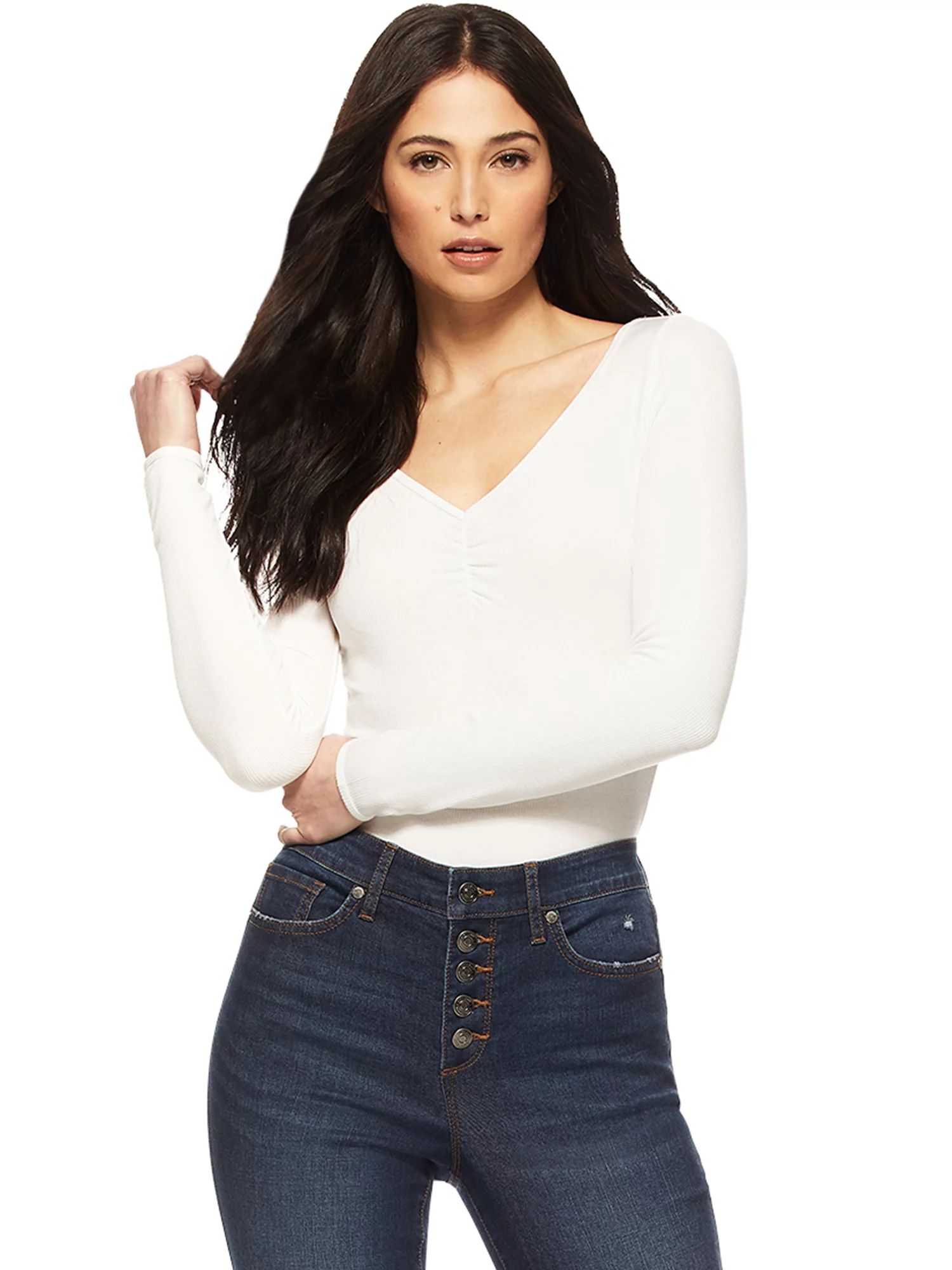 Sofia Jeans by Sofia Vergara Women’s Ruched Front Long Sleeve Bodysuit | Walmart (US)
