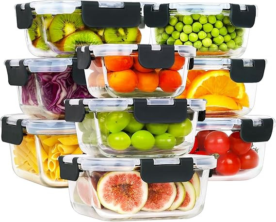 HOMBERKING [18 Piece] Glass Food Storage Containers with Lids, Glass Meal Prep Containers, Airtig... | Amazon (US)