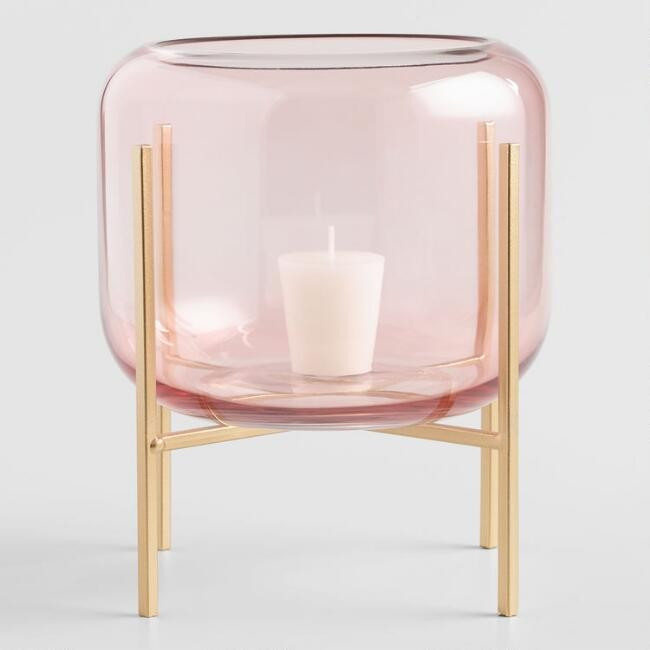 Glass Hurricane with Champagne Gold Stand | World Market