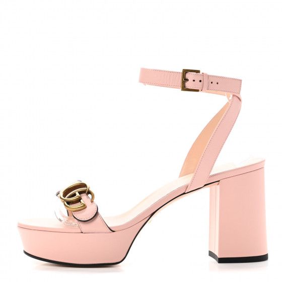 GUCCI Calfskin GG Marmont Ankle Wrap Platform Sandals 39.5 Pastel Pink | Fashionphile