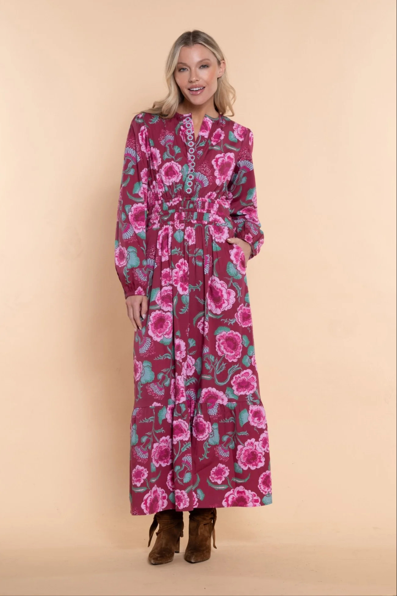 Sheridan French I Fall 2025 I Eloise Dress Long Sleeve in Mulberry Flora | Sheridan French