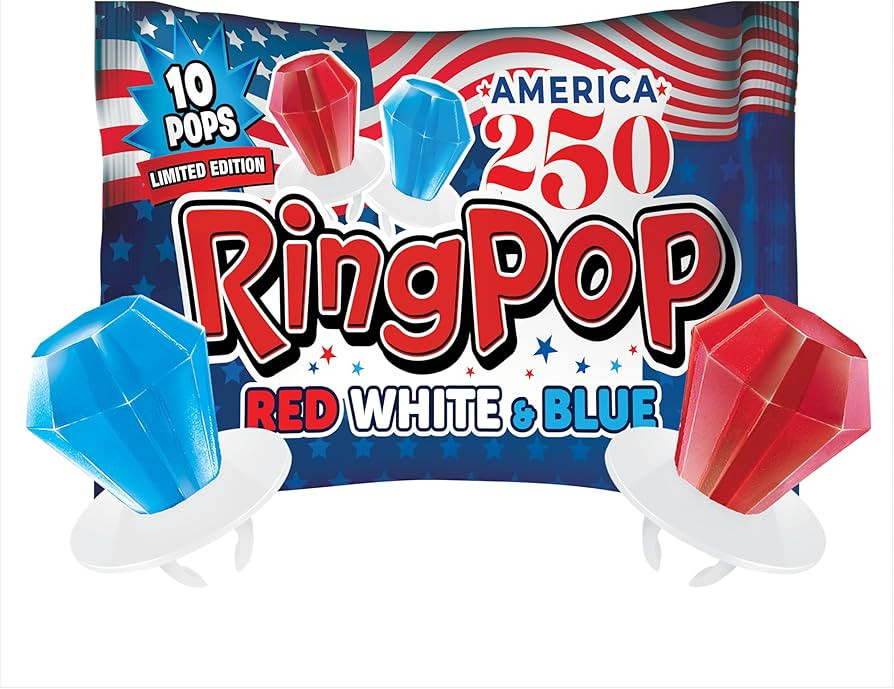 Ring Pop Red White & Blue Lollipops \u2013 Bulk Candy Individually Wrapped Wearable Hard Candy Ri... | Amazon (US)