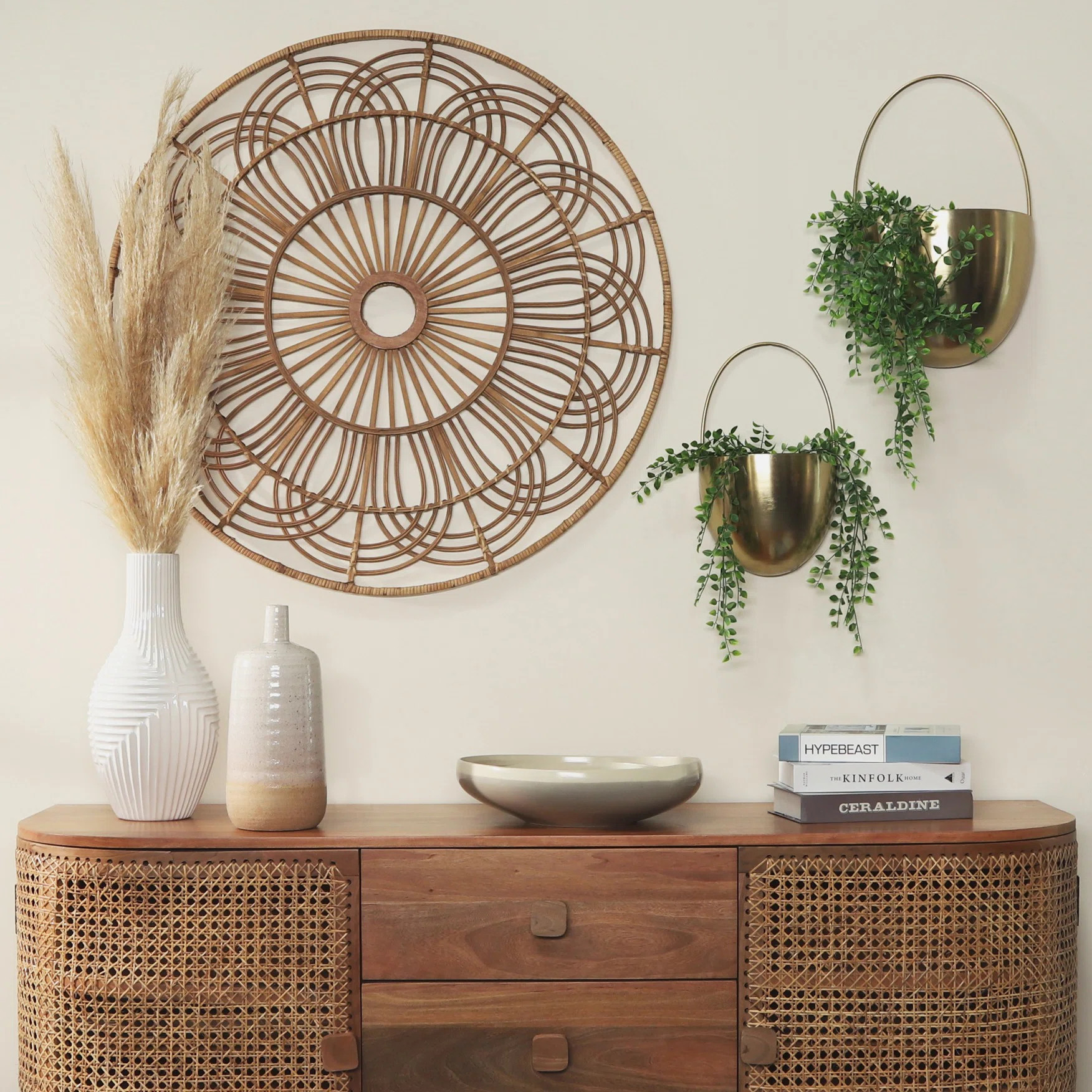 36-inch Round Wicker Brown Hanging Wall Decor - A Contemporary Rustic Accent for Home or Office | Wayfair North America