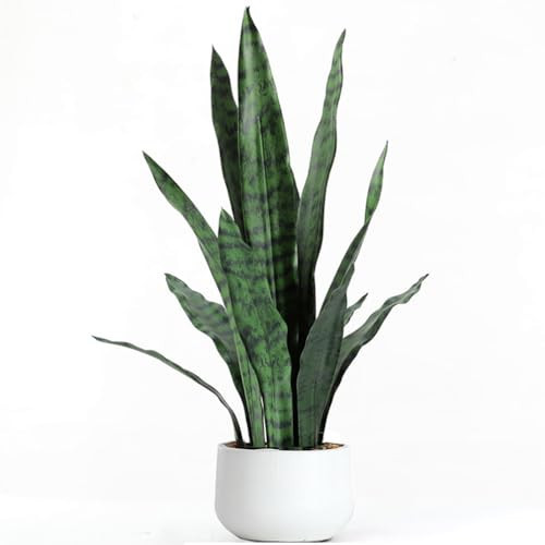 Ollain Artificial Plant 23.6" Fake Snake Plant Faux Plants Green Fake Succulent Potted for Bathroom Shelf Decor Desk Plant Home Office Decor | Amazon (US)