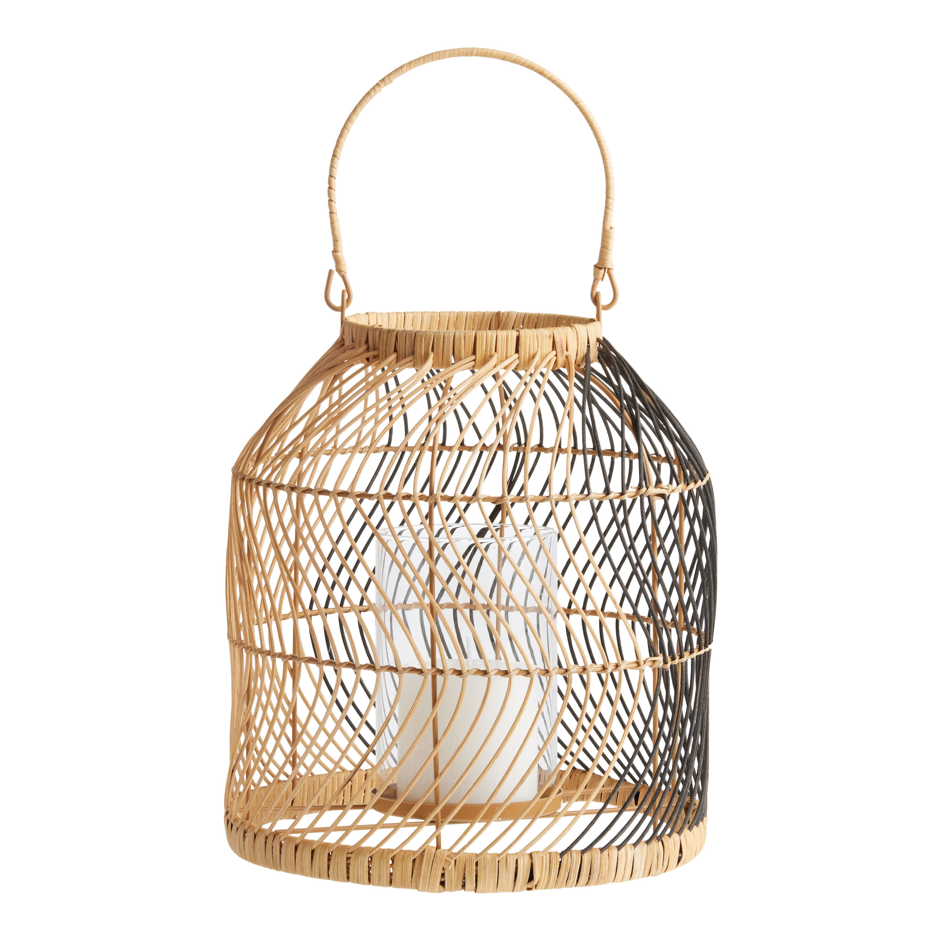 Natural and Black Rattan Two Tone Candle Lantern - World Market | World Market