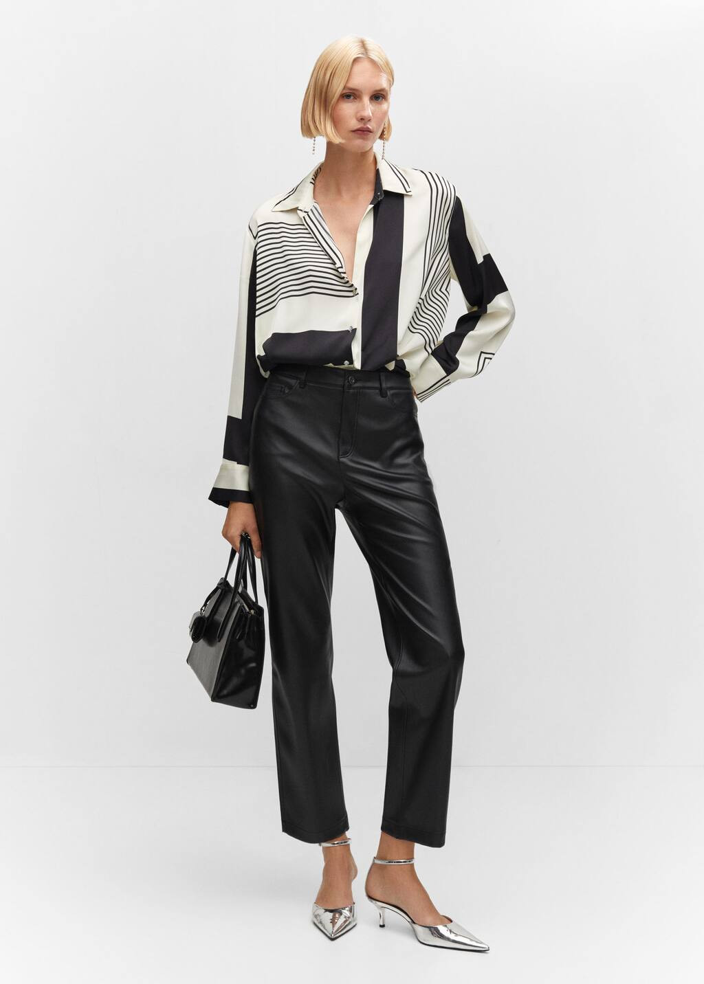 Leather-effect straight trousers -  Women | Mango United Kingdom | MANGO (UK)