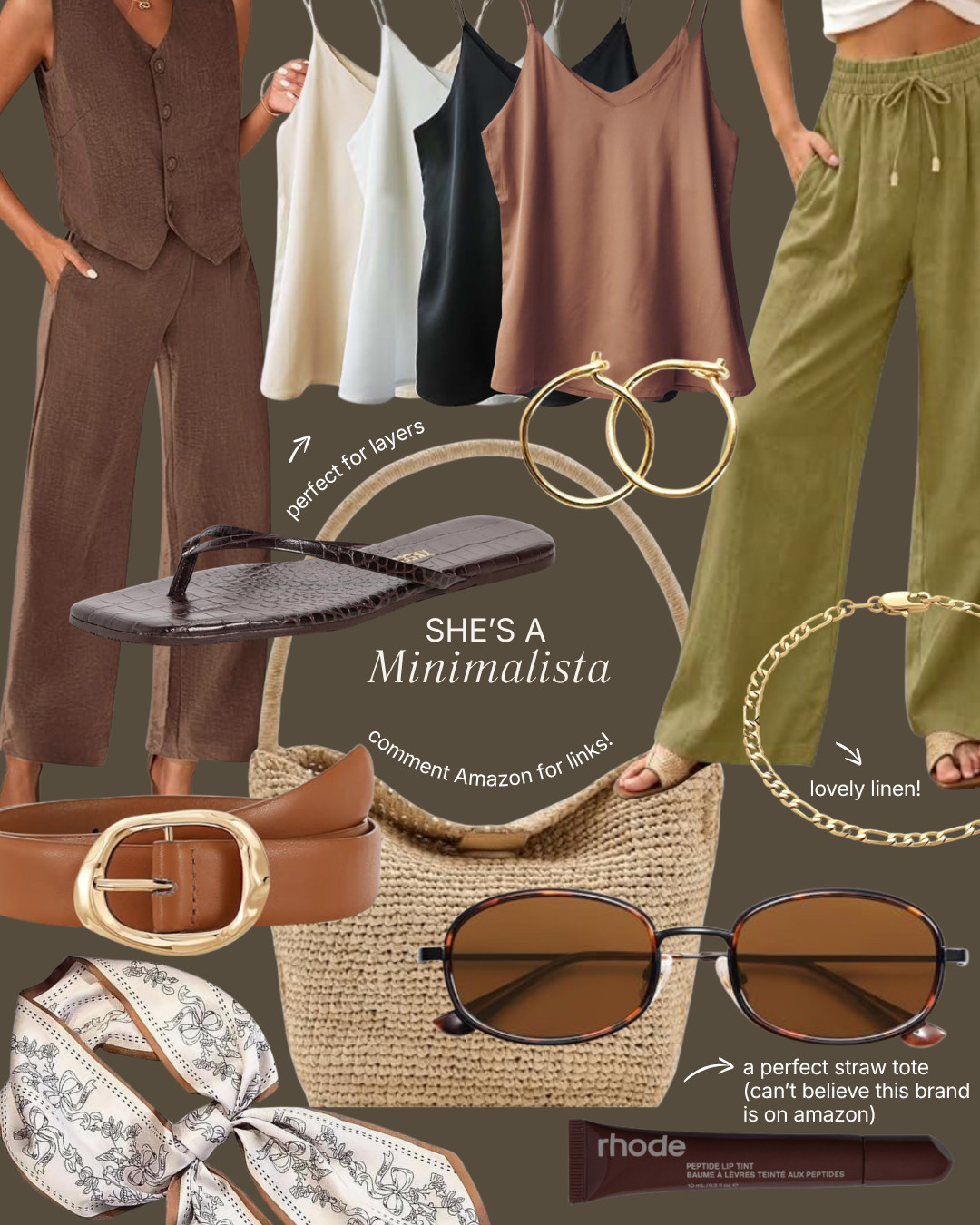 She's a Minimalista! Silky camis, linen tailored suits, 90s sunnies, chic scarves, and sleek lines. Loving the earthy tones too!  

 #LTKPetite #LTKWorkwear