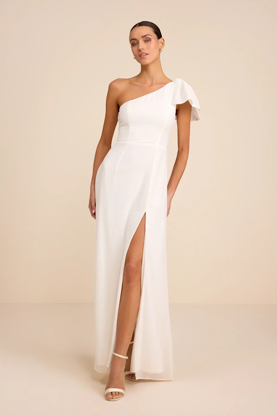 Simply Brilliant White One-Shoulder Bow Maxi Dress | Lulus