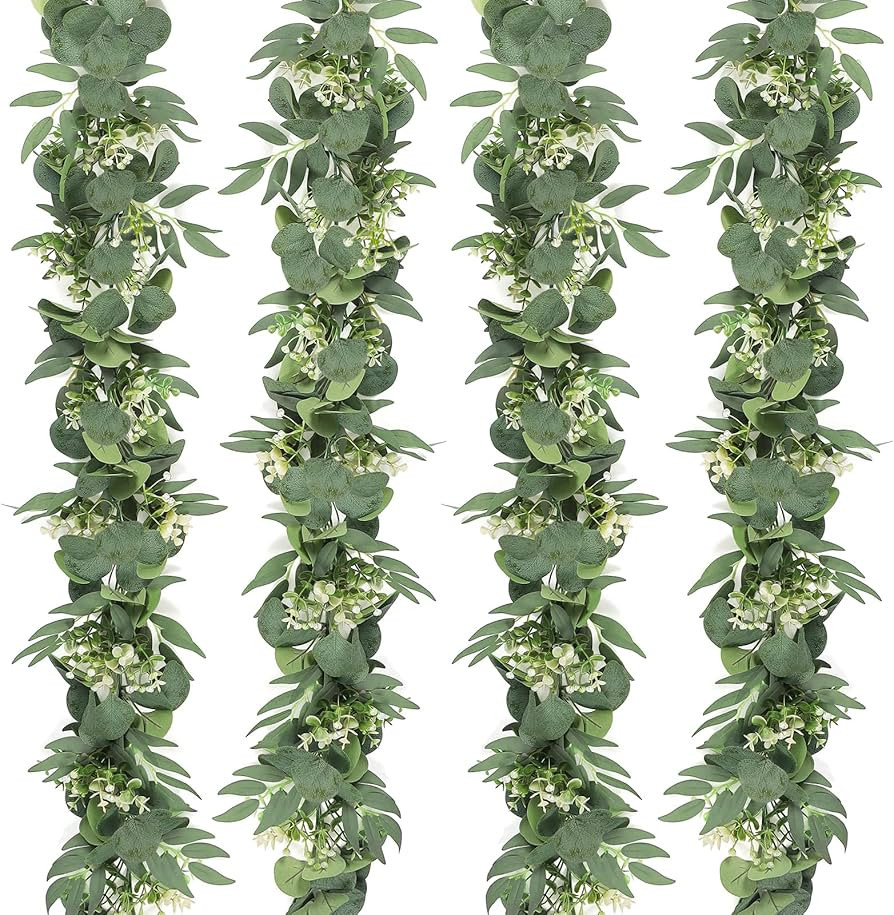 TOCHGREEN 5.9FT Eucalyptus Garland Artificial Vines Fake Greenery Garland with Gypsophila and Wil... | Amazon (US)