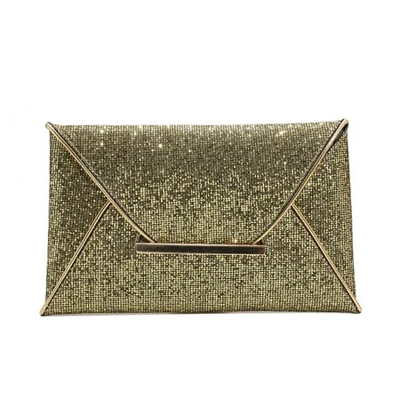 YFMHA Women Sequins Solid Color Envelope Bag Lady Square Clutch Purse (Gold) | Walmart (US)