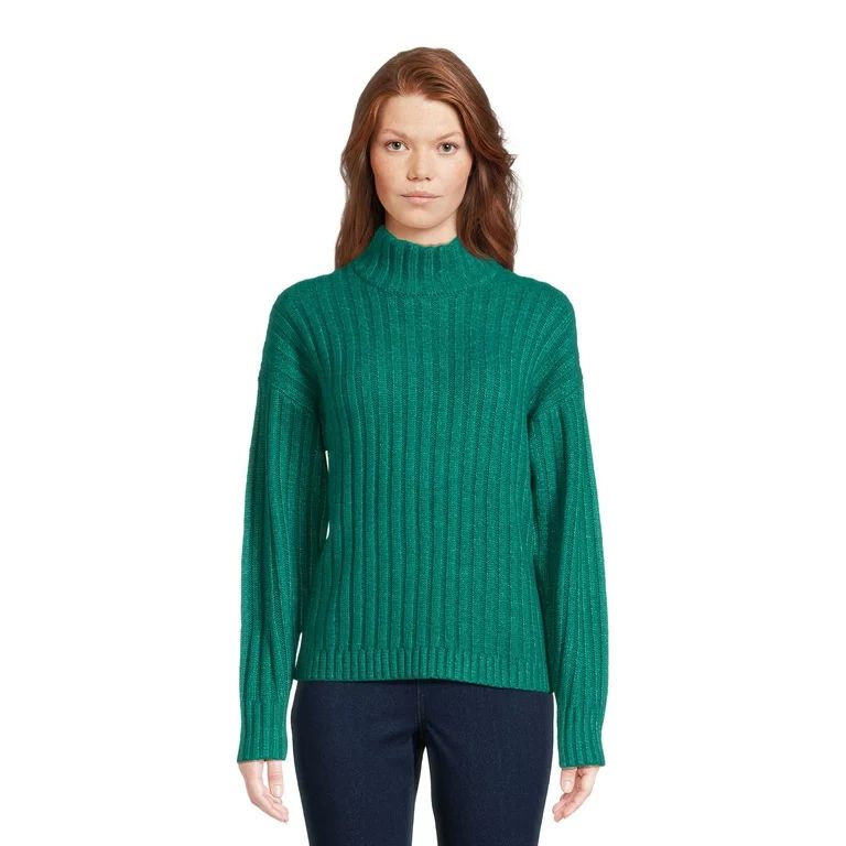 Time and Tru Women's Mock Neck Rib Knit Sweater, Midweight, Sizes XS-XXXL - Walmart.com | Walmart (US)