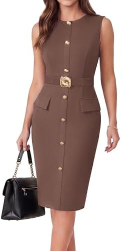 GRACE KARIN Work Dresses for Women 2026 Summer Sleeveless Bodycon Business Outfits Office Button ... | Amazon (US)