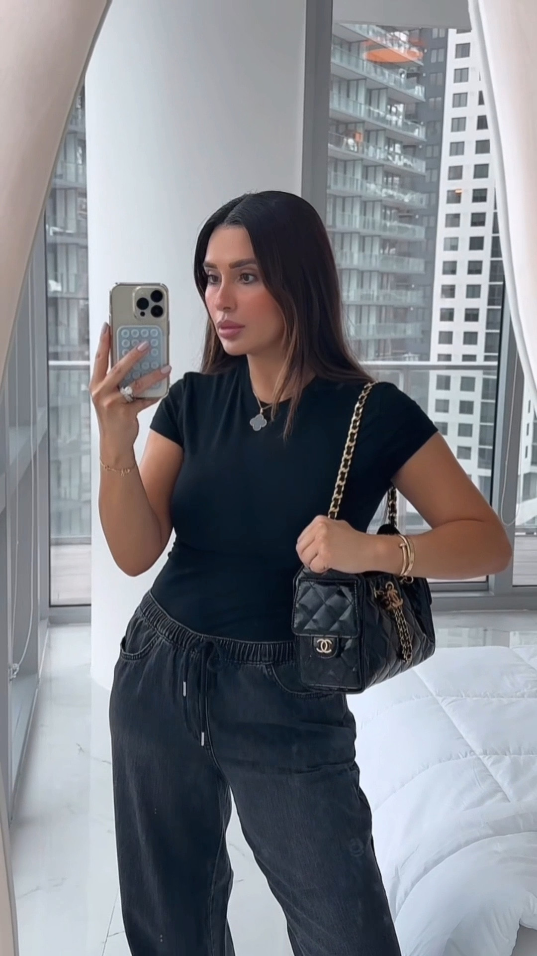 Outfit of the day 🖤 and ladies I found a skims dupe!!! this baby tee is under $10 and literally the best quality… comes in a bunch of other colors too. [im wearing size xs] shop below xx 

#LTKootd