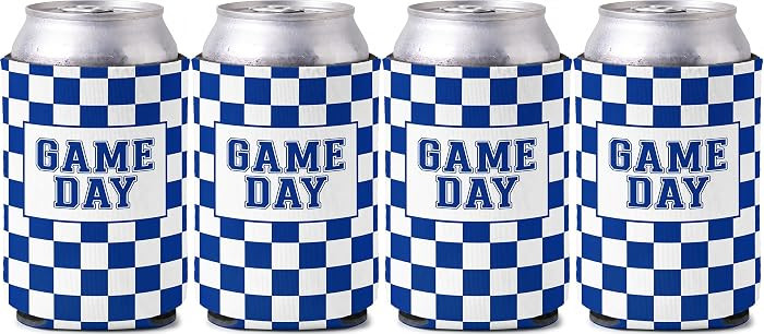 Funky Junque 12 Oz Beer Can Cooler - 4 Pk - Game Day White/Royal Blue | Amazon (US)