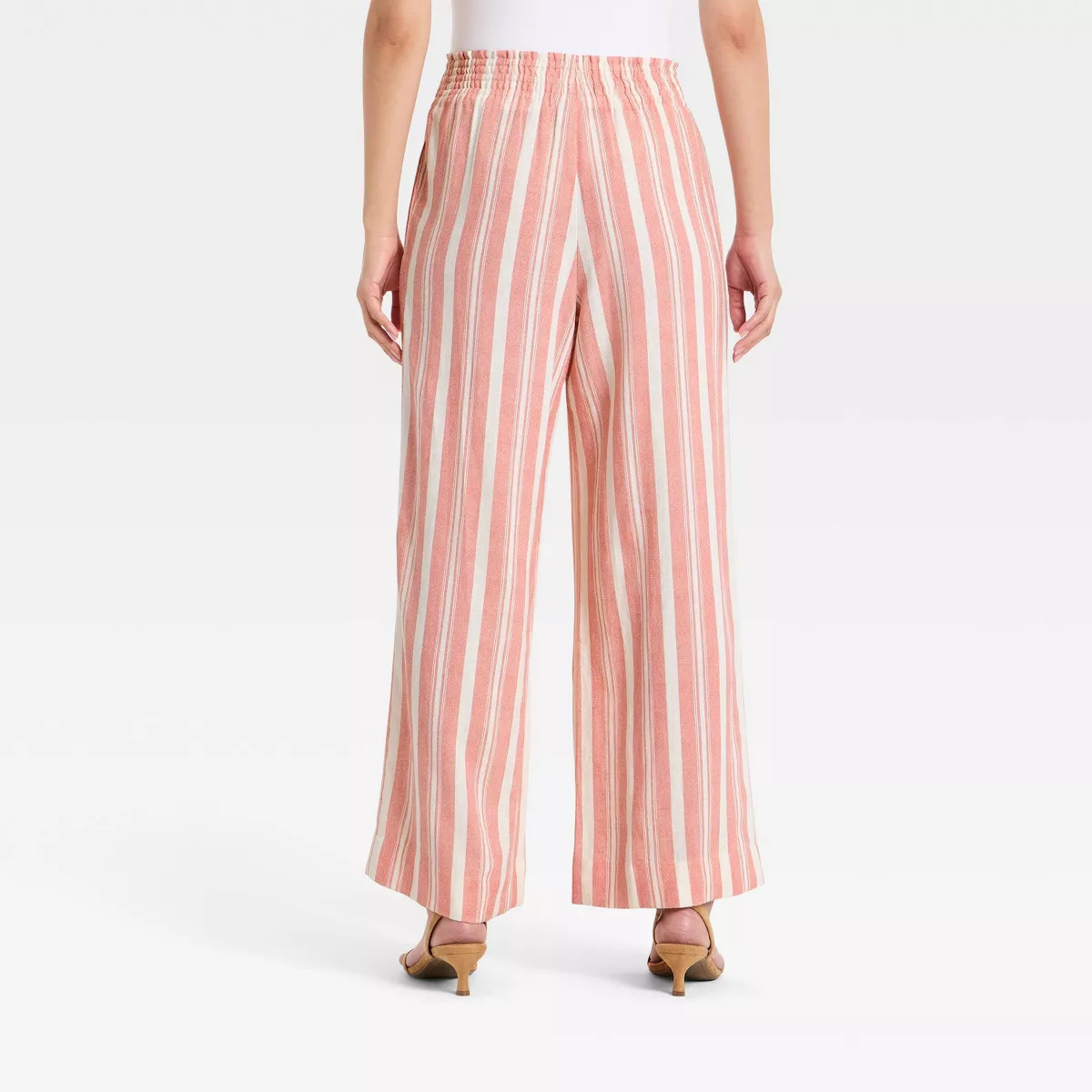 Women's Linen Wide Leg Pull-On Pants - A New Day™ Red/White Striped M | Target