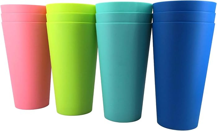 32-ounce Plastic Tumblers Reusable Dishwasher Safe BPA Free Set of 12 Multicolor Large Drinking C... | Amazon (US)