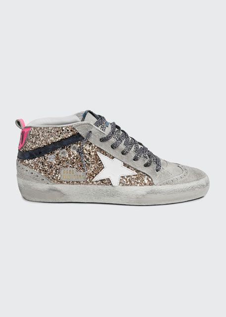 Golden Goose Mid Star Glitter Wing-Tip Sneakers | Bergdorf Goodman