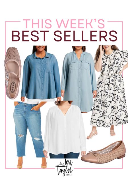 This weeks plus size fashion best sellers! Love these Walmart ballet flats, denim shirt, denim shirt dress, target plus size dress, the best plus size jeans, and white blouse!

#LTKMostLoved #LTKfindsunder50 #LTKplussize