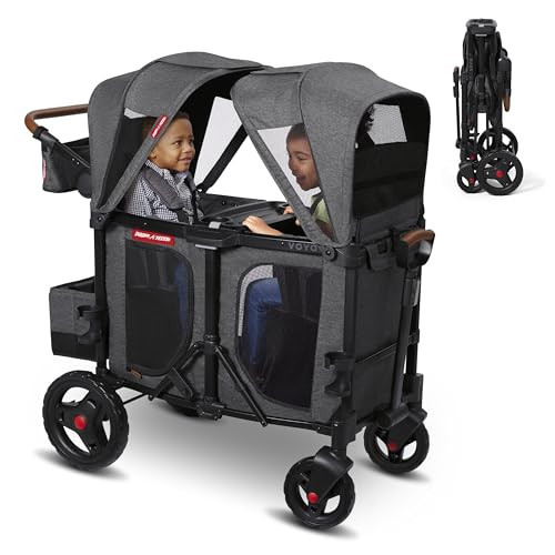 Radio Flyer Voya Stroller Wagon, for Ages 6+ Months, Extra Tall Sides, Push or Pull, 2 Seats, Dual Sun Canopies, Compact Fold, Lightweight, Storage Space, 5-Point Harnesses, Stroller Wagon for Kids | Amazon (US)