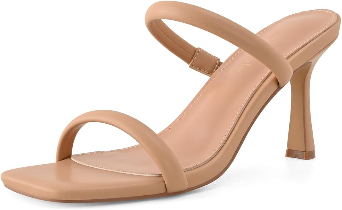 Shoe'N Tale Women's Strappy Heels Kitten Heeled Mules Two Straps Square Open Toe Slip On Sandals | Amazon (US)