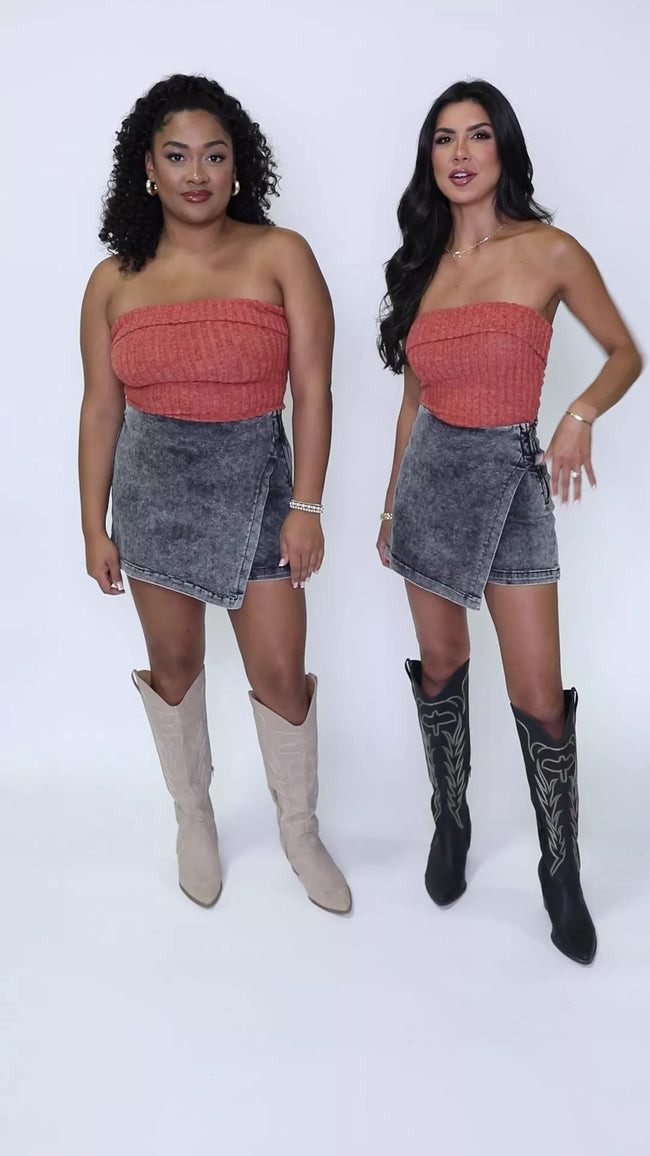 My Favorite Black Acid Wash Denim Skort | Pink Lily