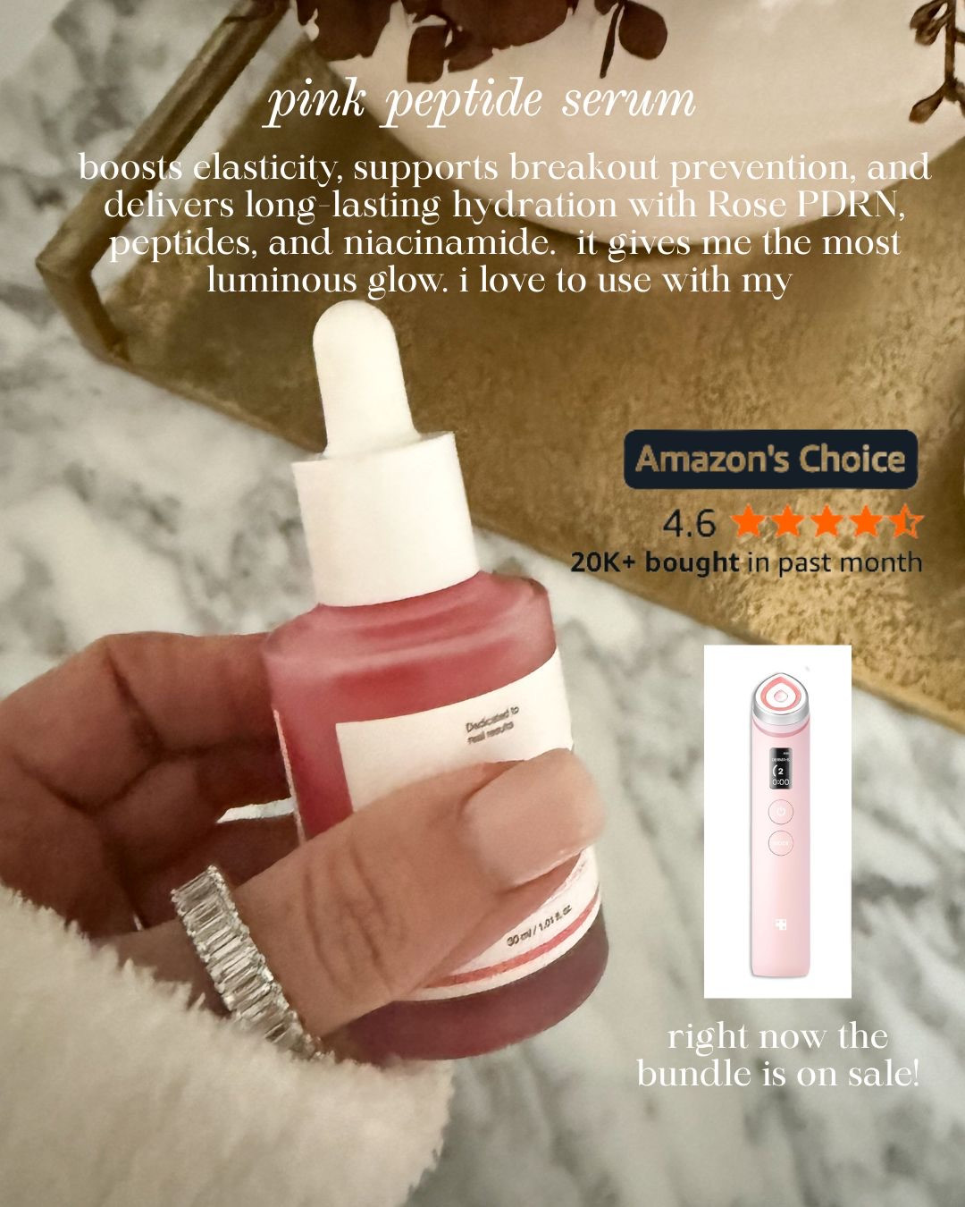 PINK PEPTIDE SERUM — FIRMING, HYDRATING & GLOW-BOOSTING FACE SERUM! This pink peptide serum boosts elasticity, supports breakout prevention, and delivers long-lasting hydration for a smooth, luminous complexion. Powered by peptides, niacinamide, and rose PDRN, it helps improve skin texture while giving that fresh, healthy glow. I love using this as part of my at-home skincare routine, especially when paired with devices for enhanced results. The bundle is currently on sale, making it an easy yes.

#Amazon #TheHillaryStyle #PeptideSerum #PinkSerum #GlowingSkin #HydratingSkincare #FirmingSerum #LuxurySkincare #SkincareRoutine 

 #LTKmomlife #LTKselfcare #LTKOver40