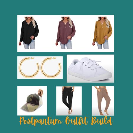 Postpartum outfit for fall!

Postpartum fashion, fall blouse, joggers, amazon finds, white sneakers, gold hoops  