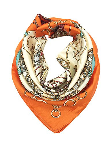 YOUR SMILE Silk Feeling Scarf Women's Fashion Pattern Orange Carriage Large Square Satin Headscarf (305) | Amazon (US)