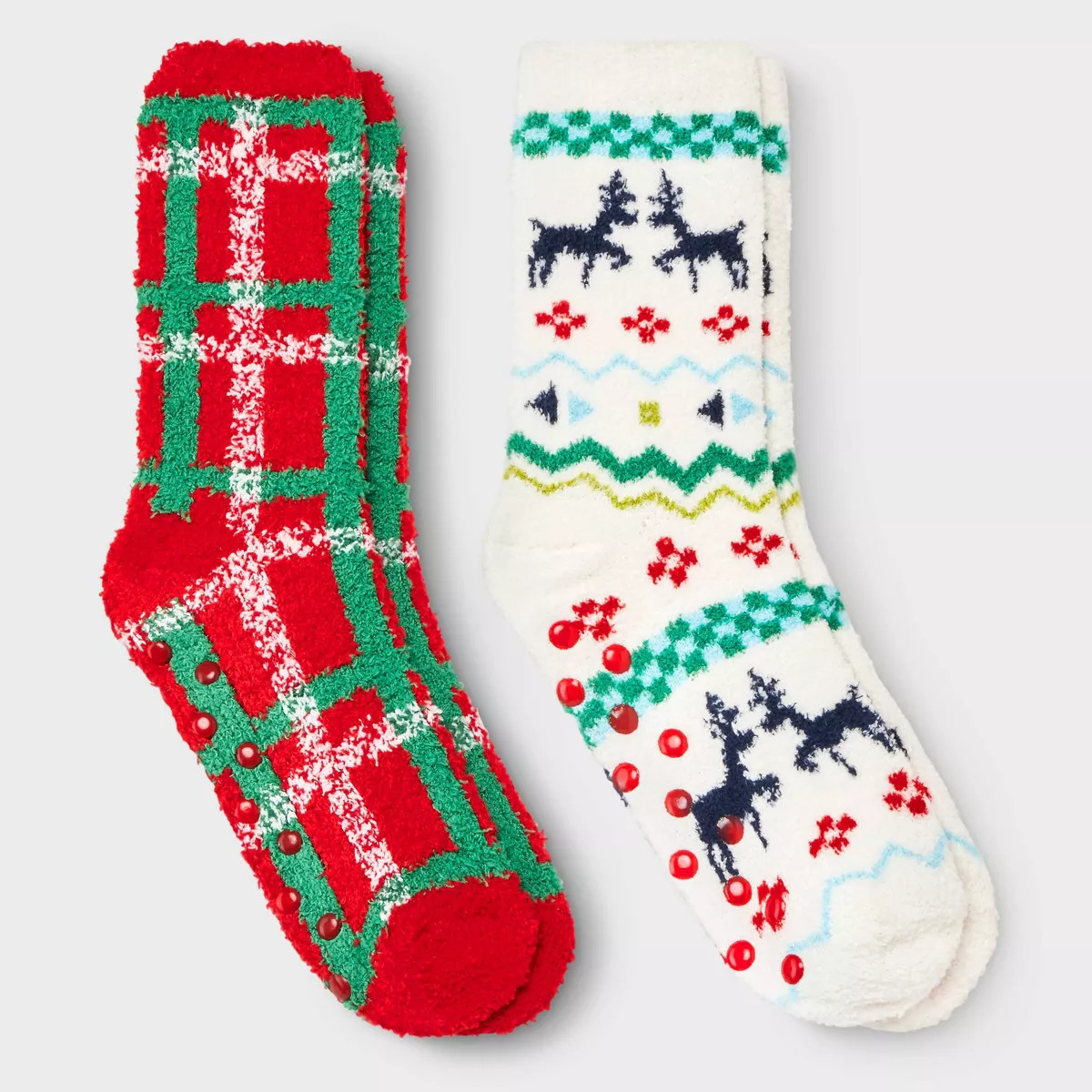 Kids' 2pk Plaid & Fairisle Cozy Crew Socks - Cat & Jack™ Cream | Target