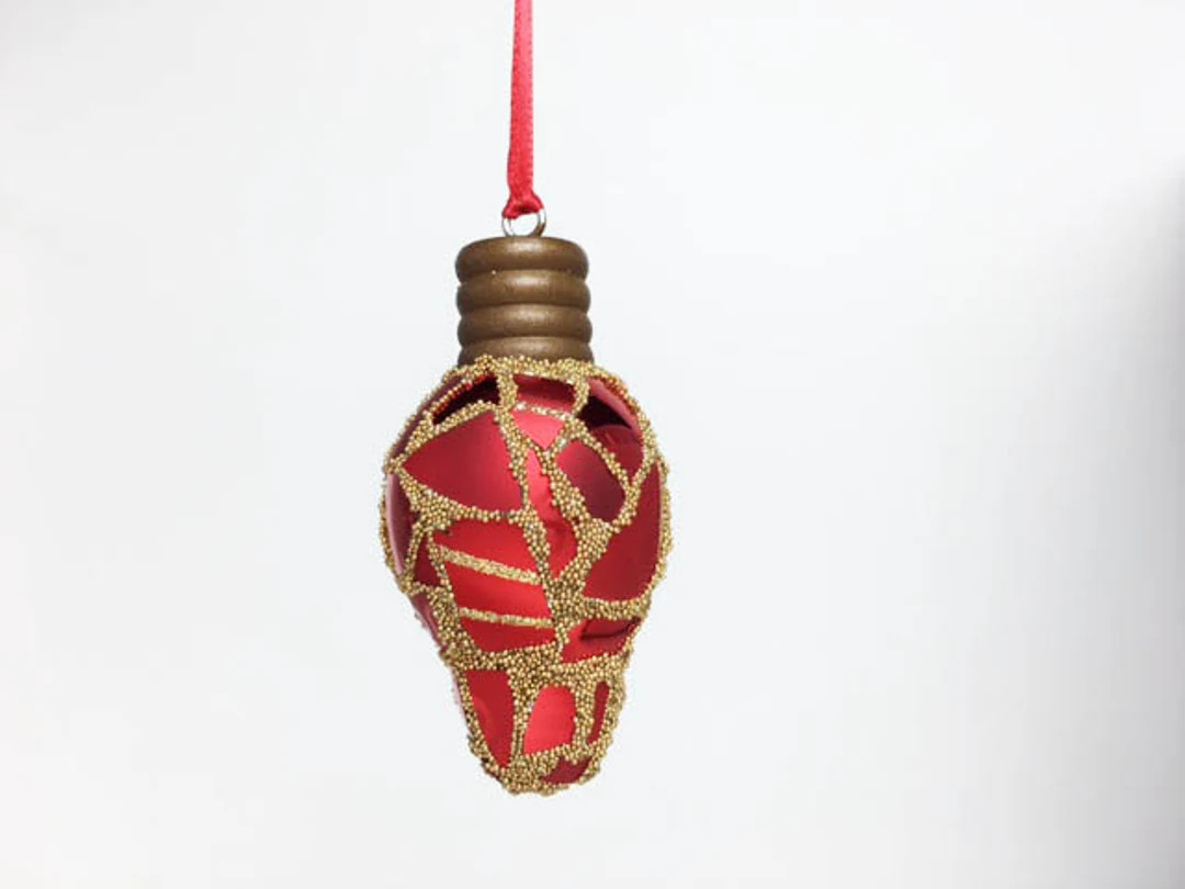Red Mosaic Christmas Lightbulb Ornament Glass Ornament Retro - Etsy | Etsy (US)