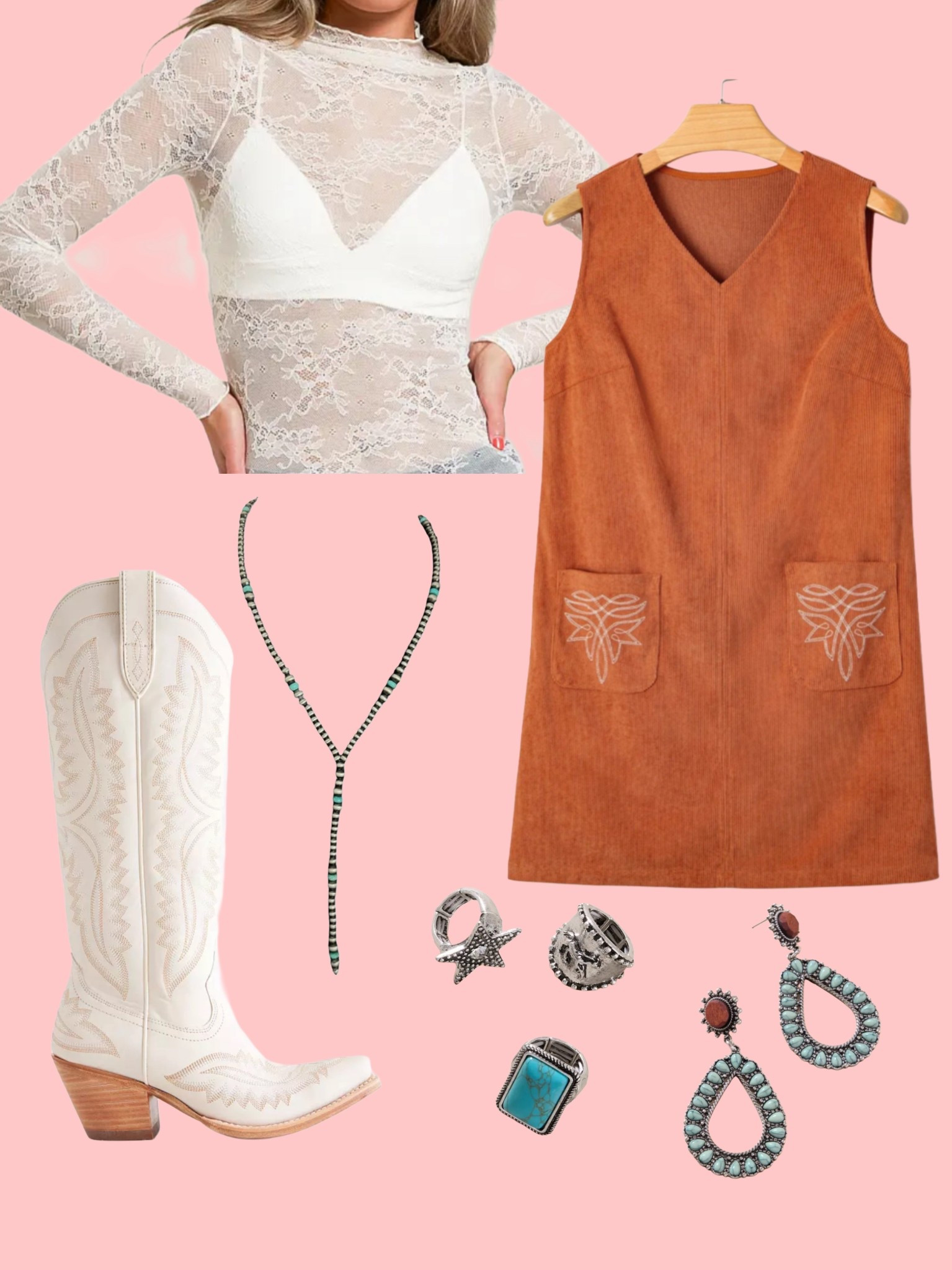 Western stitch pocket dress! Layered with a lace long sleeve and silver accessories. Would be so cute for a fall rodeo!

#LTKStyleTip #LTKShoeCrush #LTKSeasonal