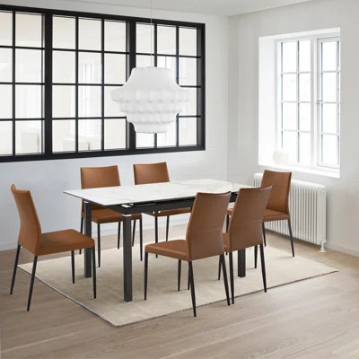Celicia 7 Piece Extendable Modern 4 Legs Dining Set with Faux Leather Chairs | Wayfair North America