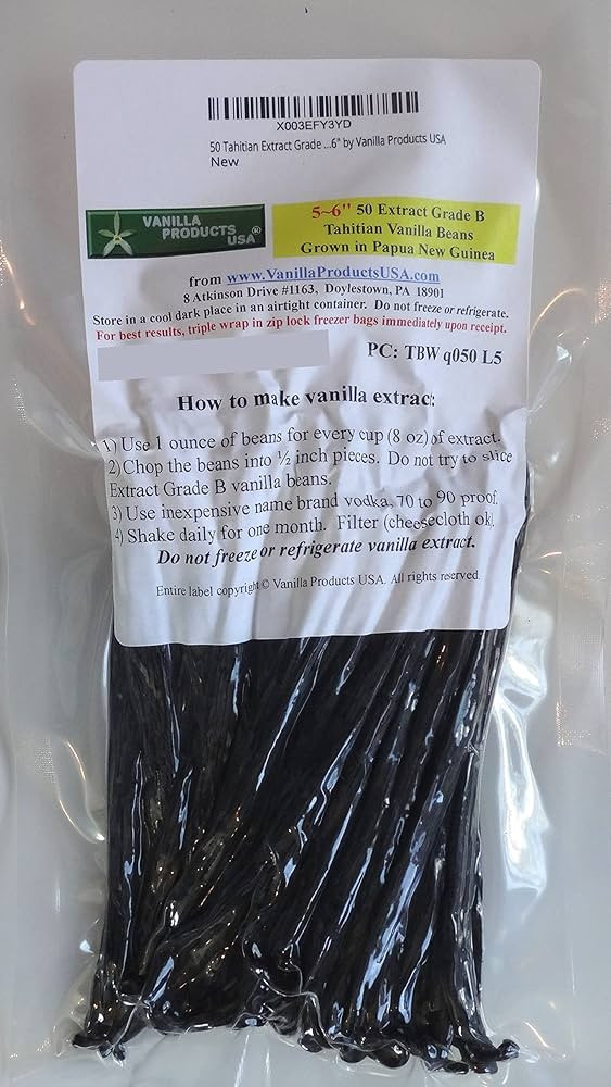 50 Tahitian Extract Grade B Natural Vanilla Beans 5~6" by Vanilla Products USA | Amazon (US)