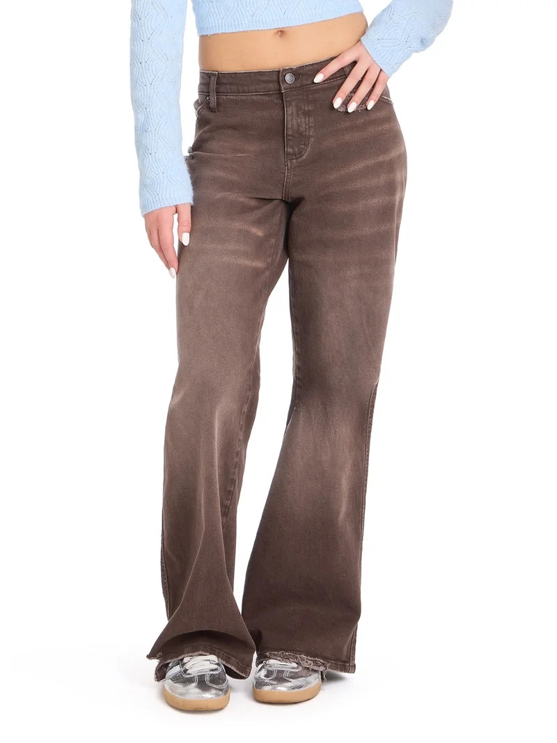 Mills by Millie Bobby Brown Women's Low Rise Wide Leg Acid Washed Distressed Boyfirend Jeans, Siz... | Walmart (US)