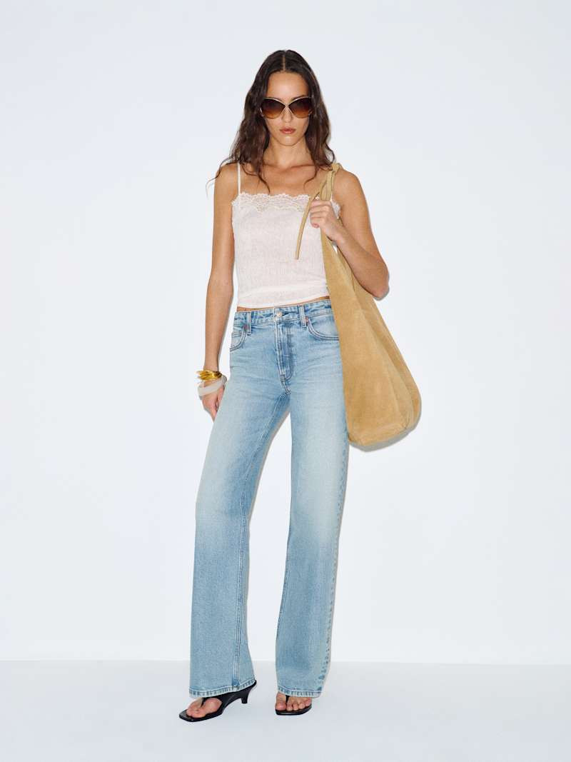 Reformation Hunter Stretch Mid Rise Wide Leg Jeans Blue 30 | Reformation (Global)