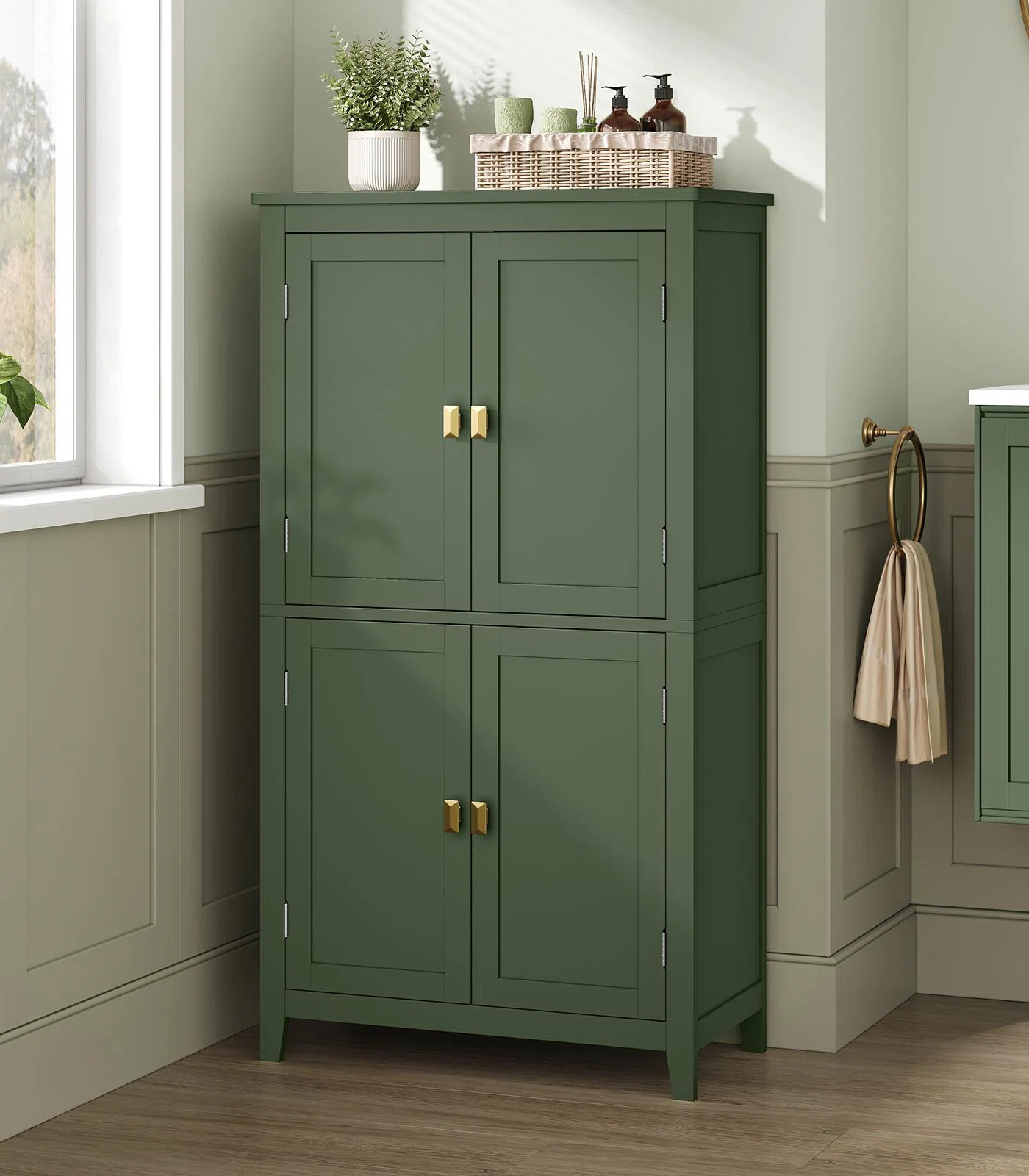 Arhavi 42.1" H Floor Storage Cabinet, Storage Unit, Freestanding Cabinet With 4 Doors | Wayfair North America