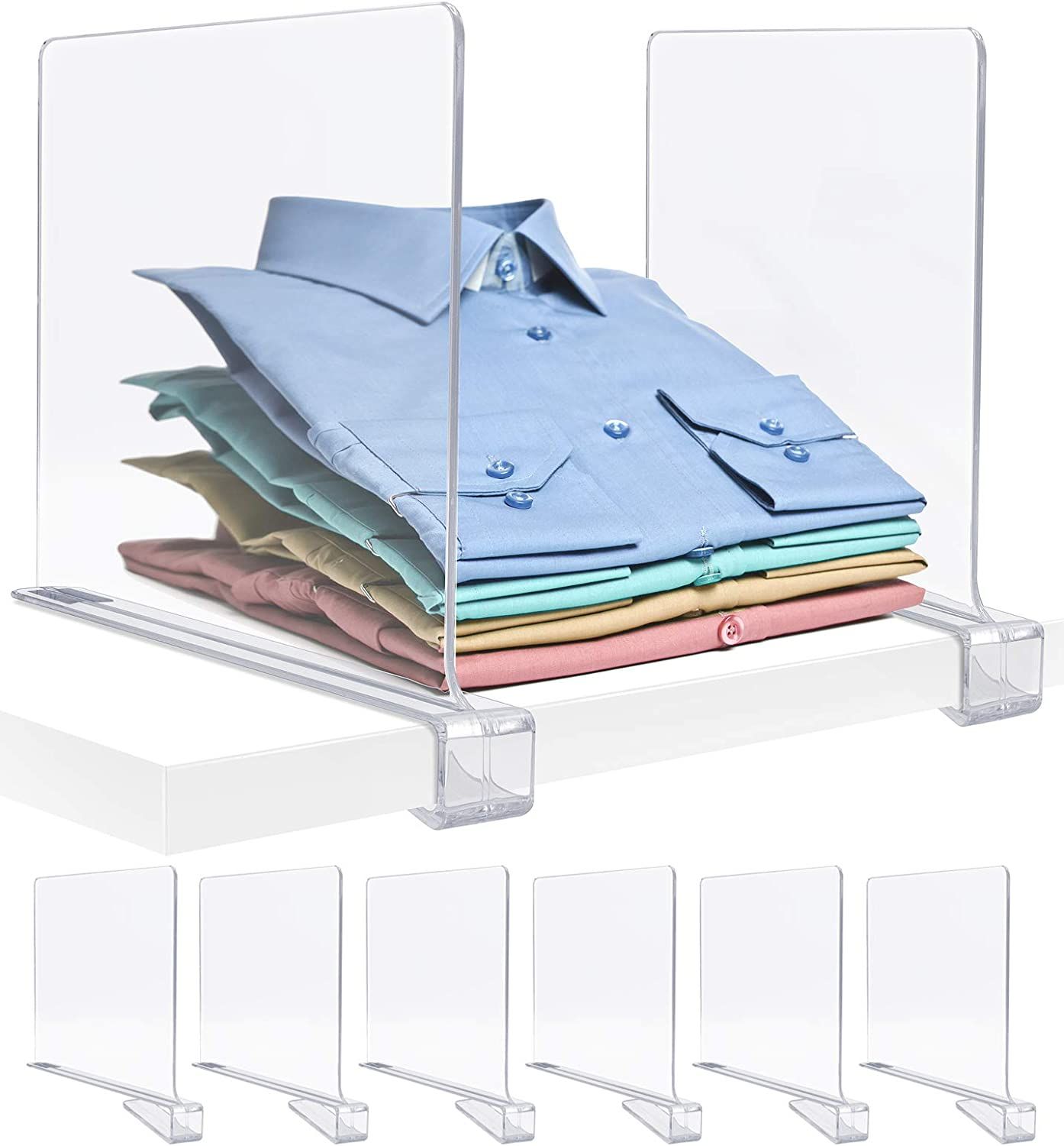 Sorbus Acrylic Shelf Dividers for Shelves, 6 Pack Great Organizer for Clothes, Linens, Purse Sepa... | Amazon (US)