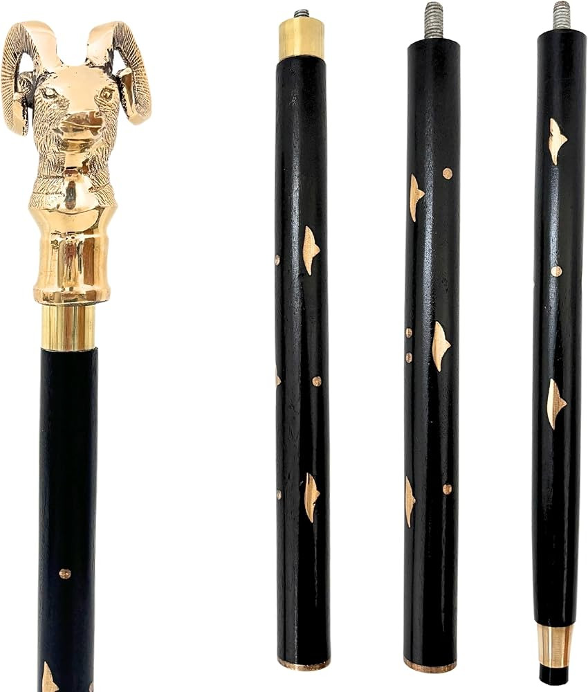 Handmade 36" Wooden Walking Stick – Black Finish, Brass Knob & Gold Handle Cane for Men & Women... | Amazon (US)