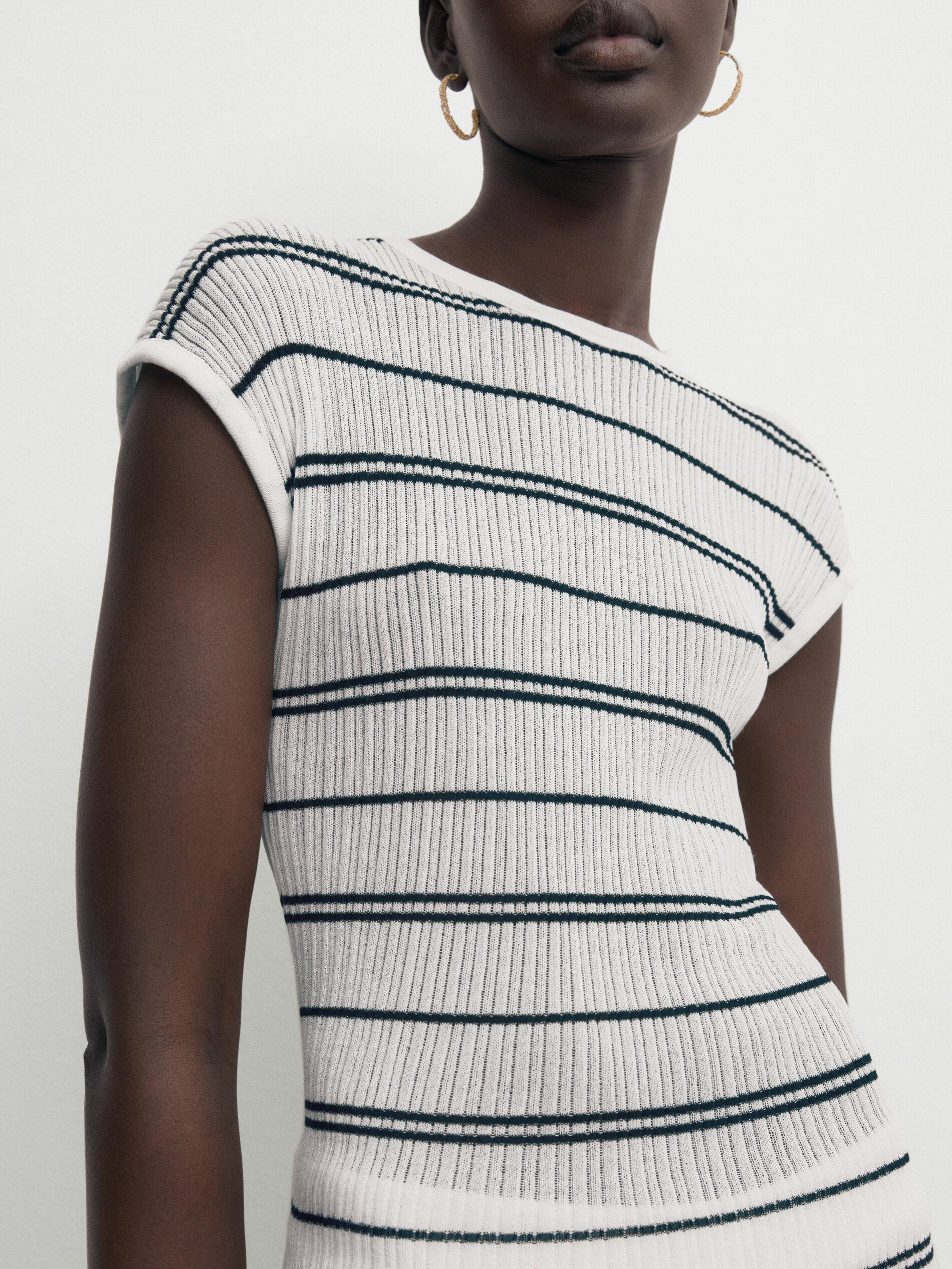 Striped open knit ribbed top | Massimo Dutti US
