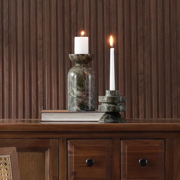 SAFAVIEH Home Thea Green/Red Marble Taper/Pillar Candle Holder Set of 2 | Bed Bath & Beyond