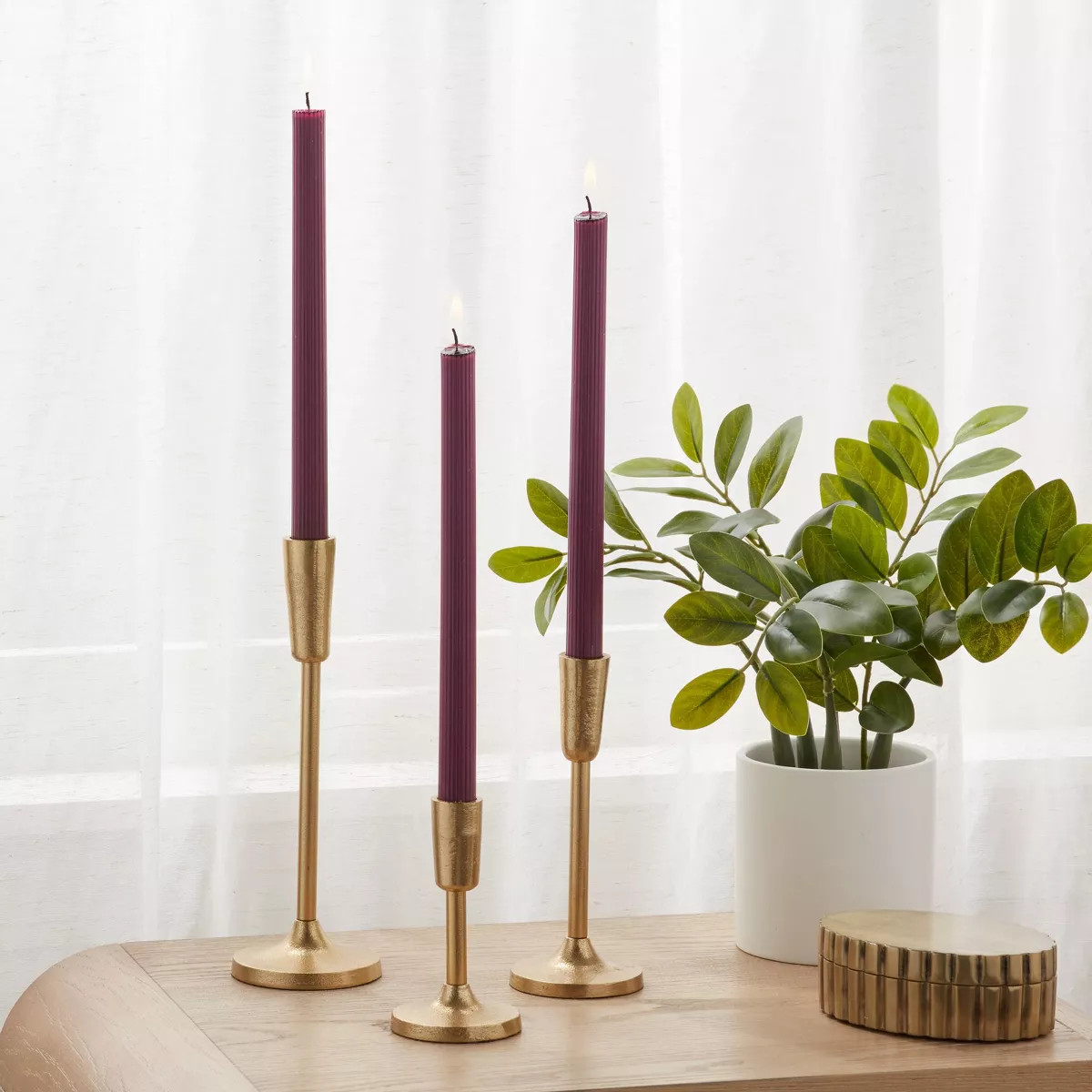 4pk Ribbed Taper Candle Set Purple - Threshold™ | Target