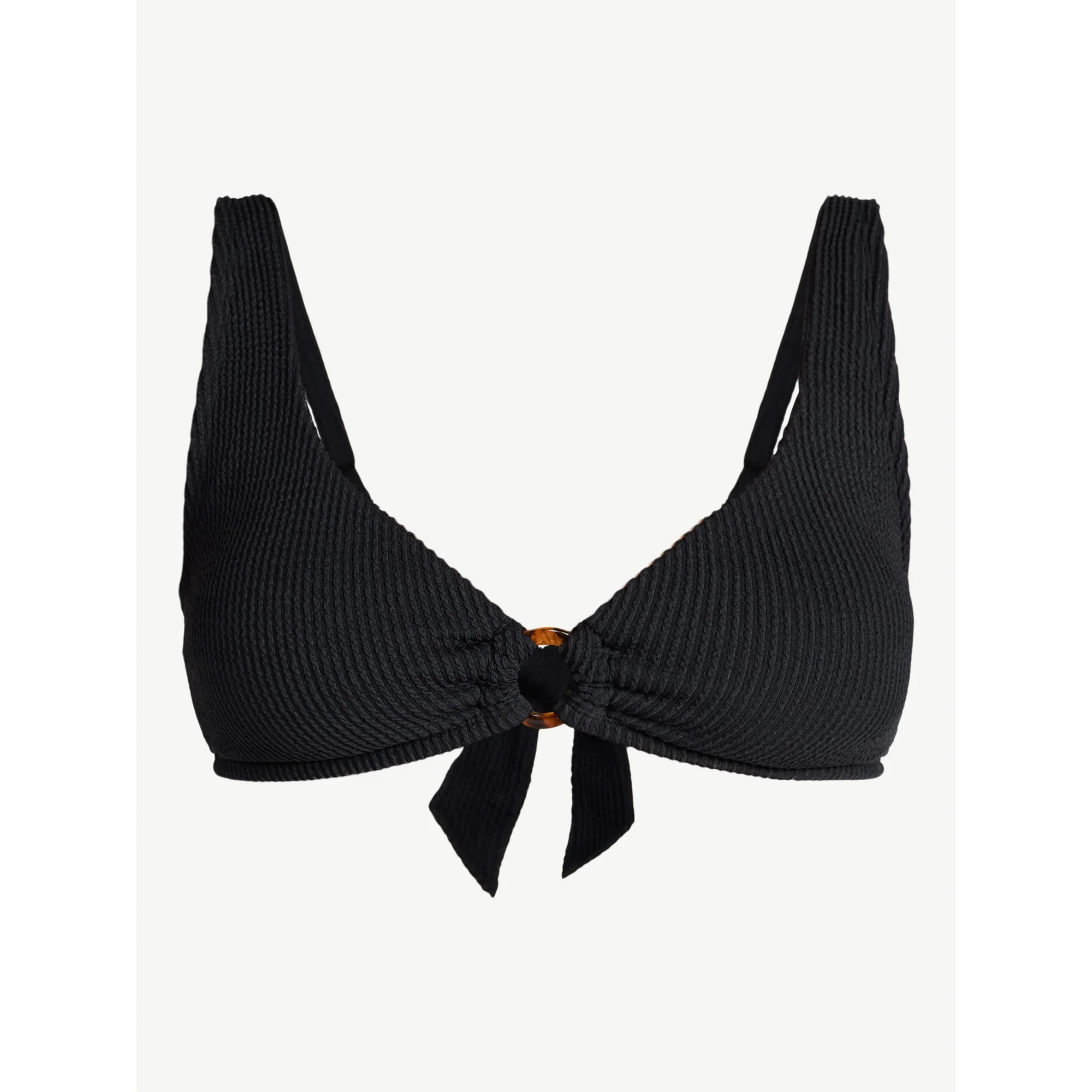 Time and Tru Women's and Women's Plus Size Crinkle Plunge Ring Front Bikini Top, Sizes XS-3X | Walmart (US)