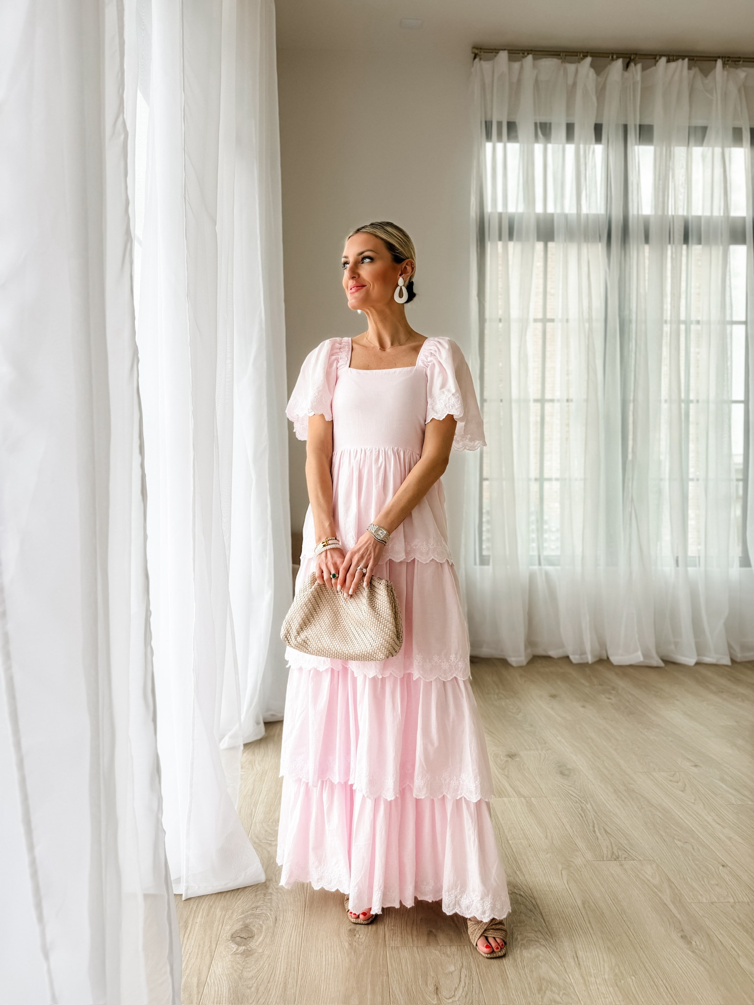 slim fit dress slacks Gray and Pink Floral Maxi Dress with Short Sleeves main image 1