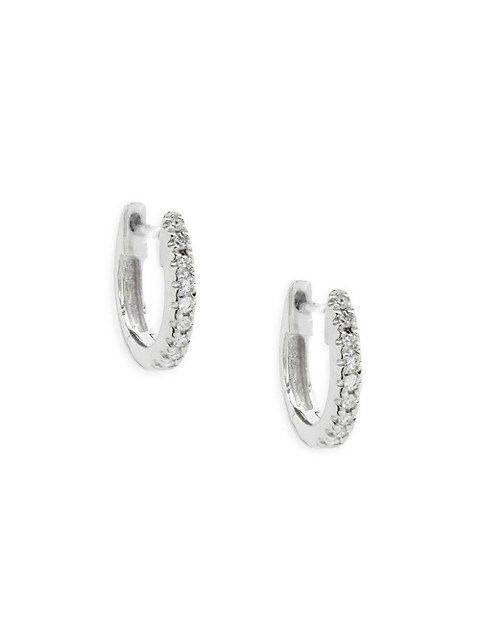 14K White Gold & Diamond Huggie Hoop Earrings | Saks Fifth Avenue OFF 5TH