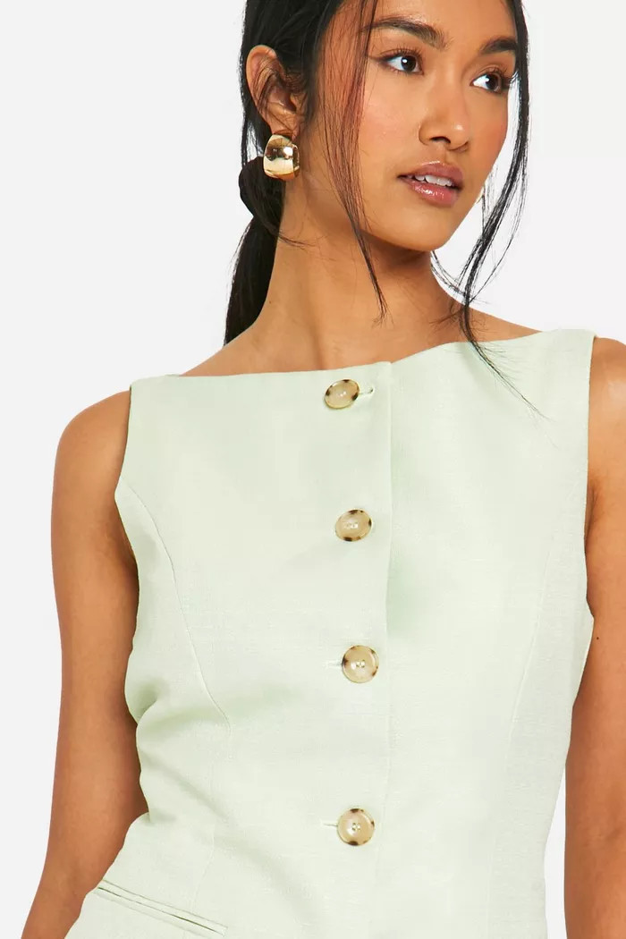 Slash Neck Mock Horn Longline Fitted Waistcoat | Boohoo.com (UK & IE)