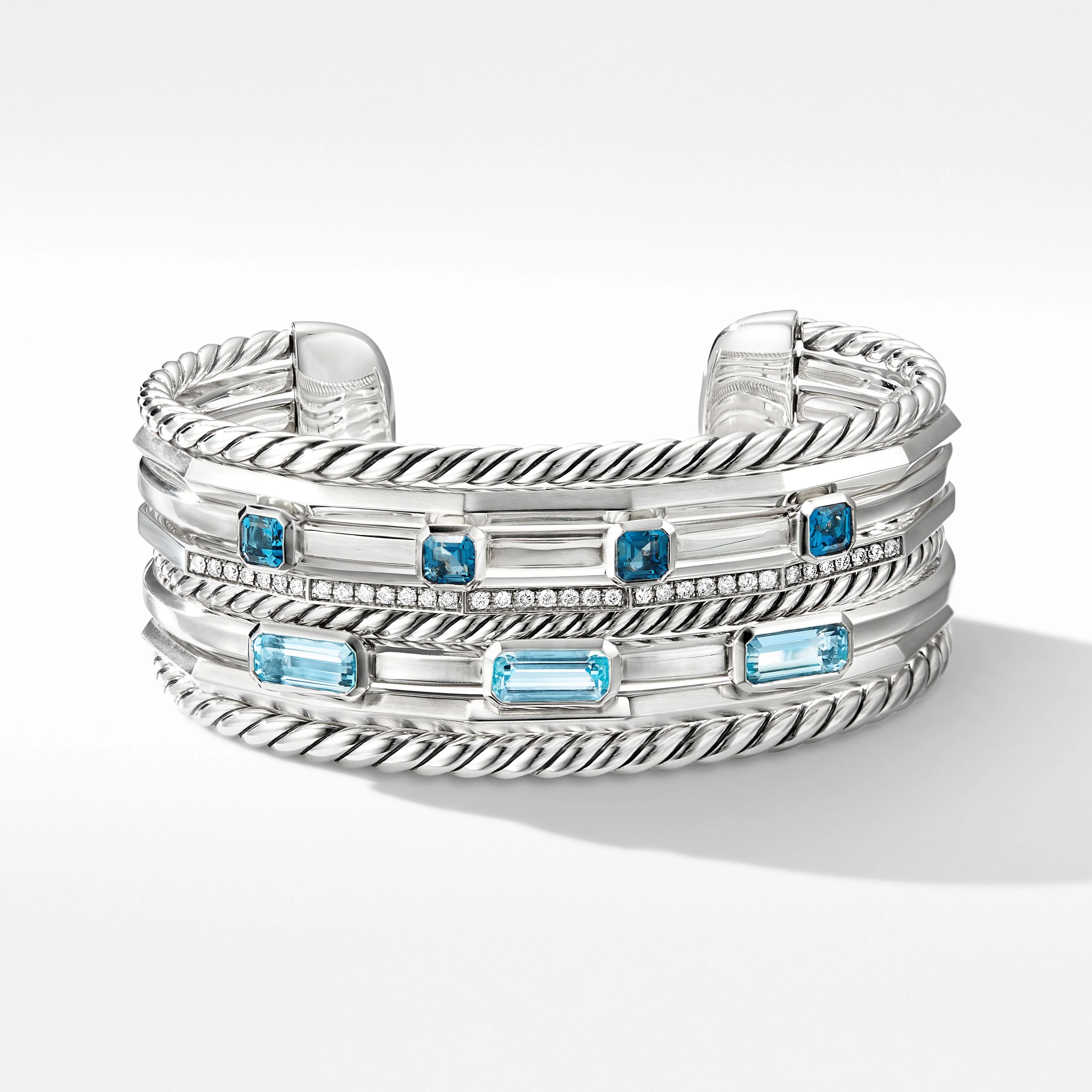 Stax Cuff Color Bracelet with Blue Topaz and Pavé Diamonds | David Yurman