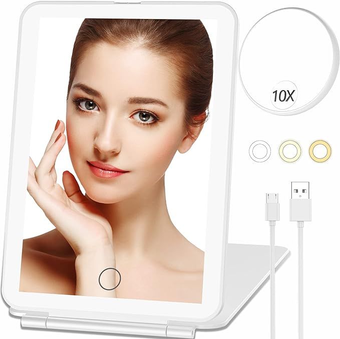 Makeup Mirror with 10X Magnifying Mirror, Vanity Mirror with 80 LED Lights, Rechargeable 2500mAh ... | Amazon (US)