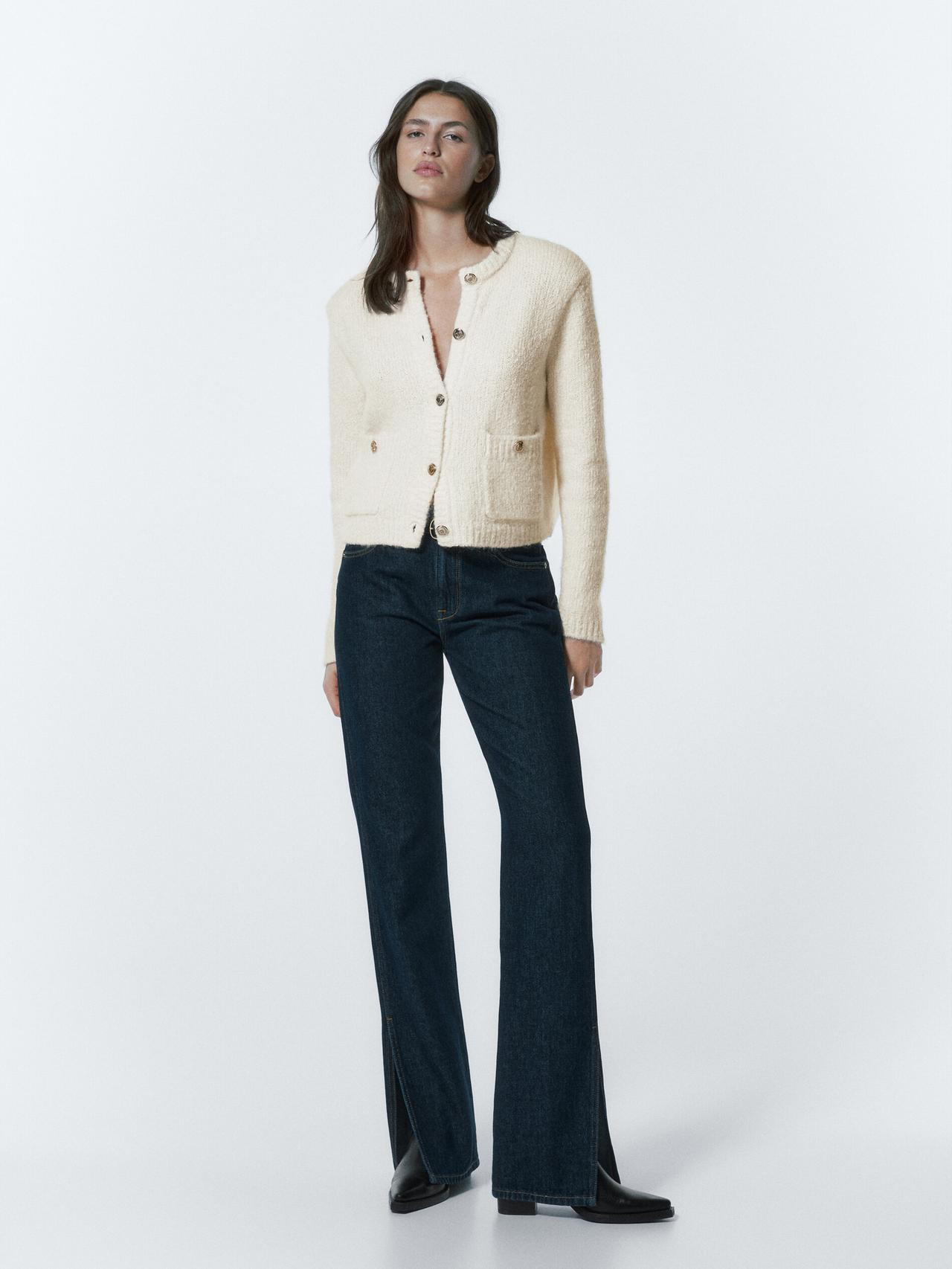Bouclé knit cardigan with pockets | Massimo Dutti US